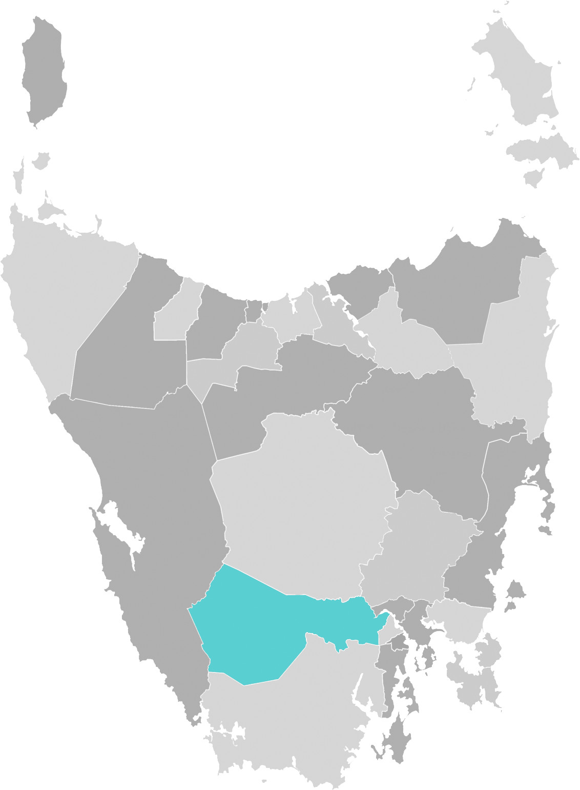 Map of Tasmania with Derwent Valley municipal area highlighted